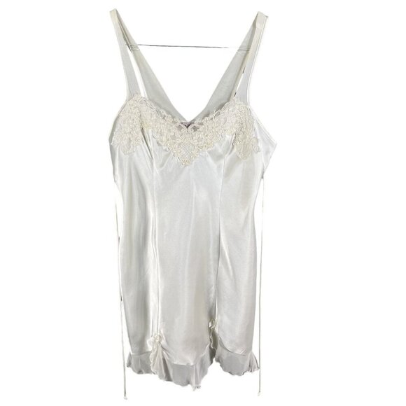 Linea Donatella Womens M White Cream Lace Coquette Satin Slip Dress Chiffon Trim - Picture 3 of 16